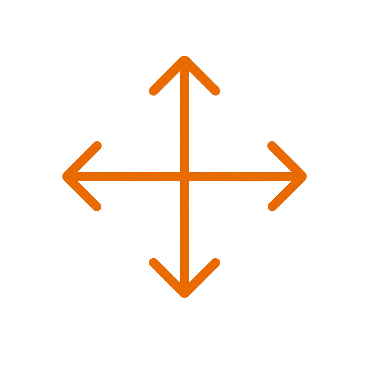 An orange icon of four arrows pointing in all directions (up, down, left, right) on a solid white background.