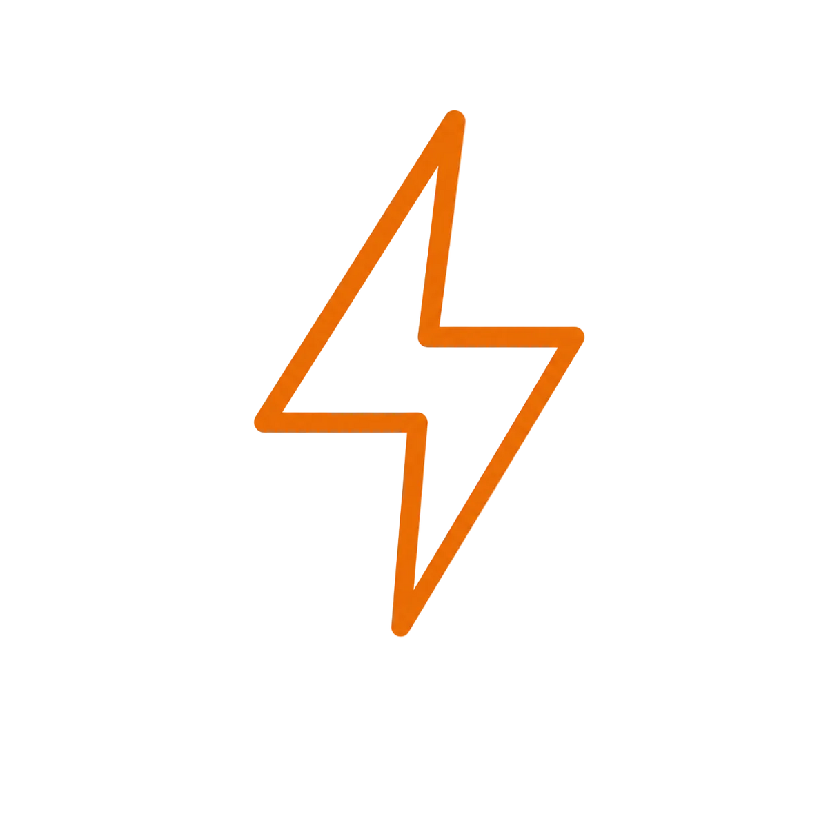 An orange outline lightning bolt icon centered on a plain white background.